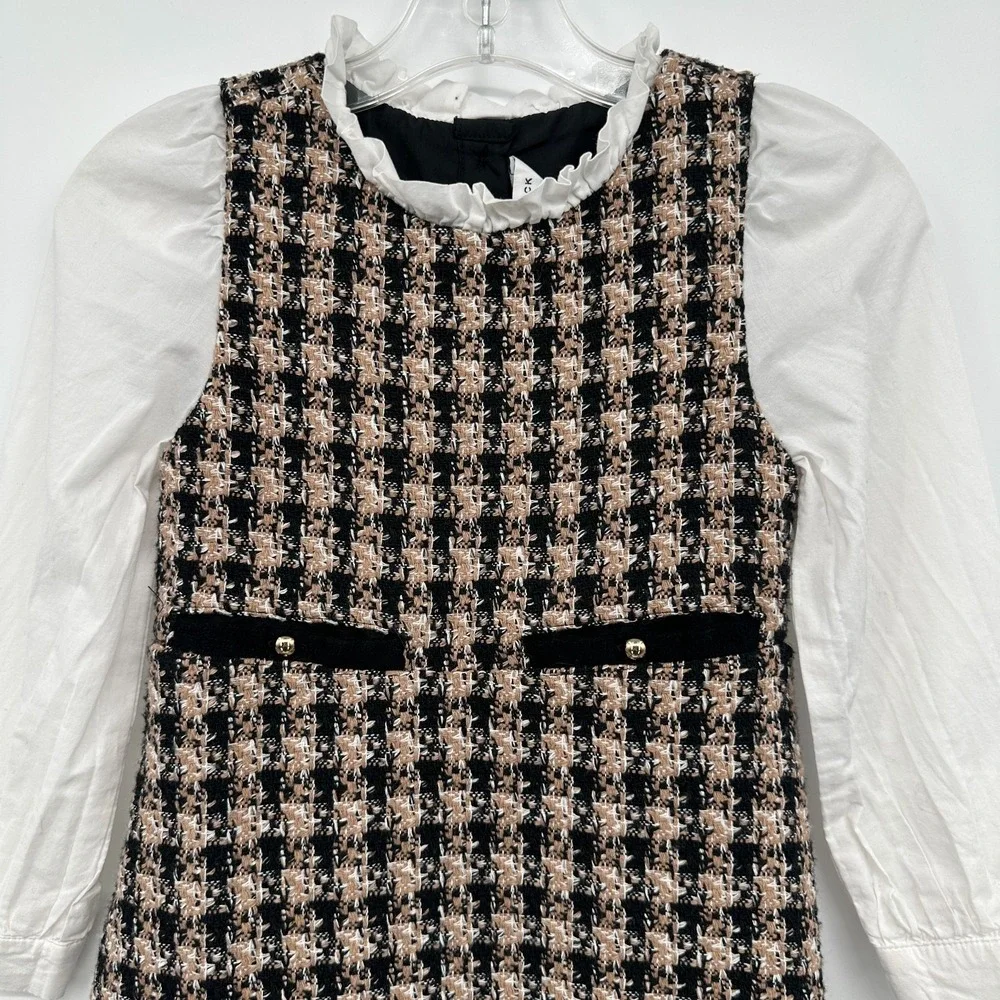 Janie &‎ Jack Tweed Ruffle Dress Girls Size 4 Lined Preppy Houndstooth Holiday